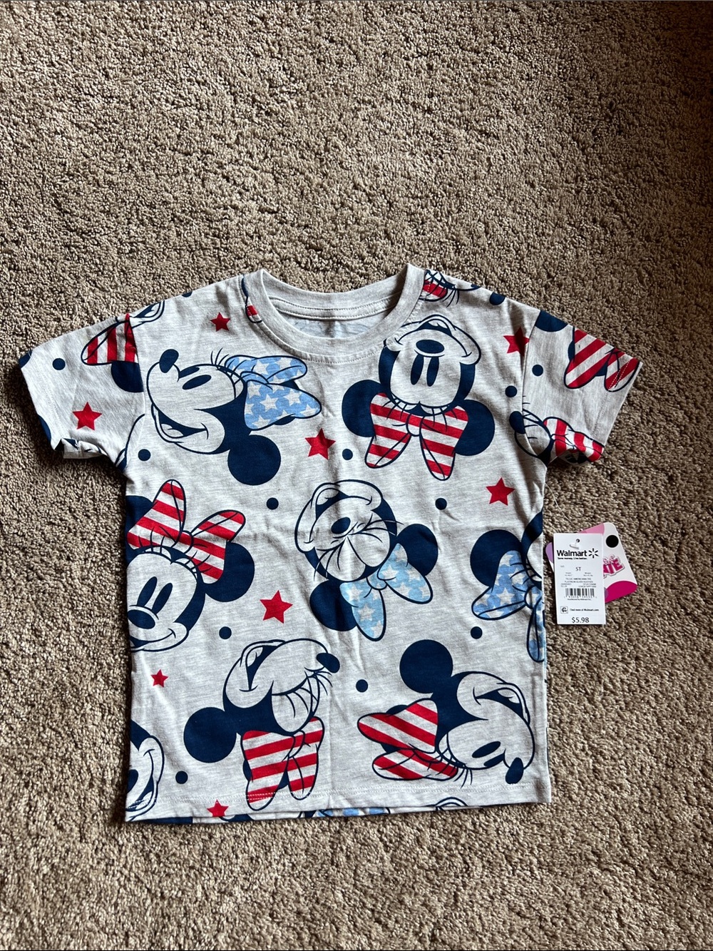 Disney Kids' Mickey & Minnie Patriotic Graphic Tee - Gray, Navy, Red